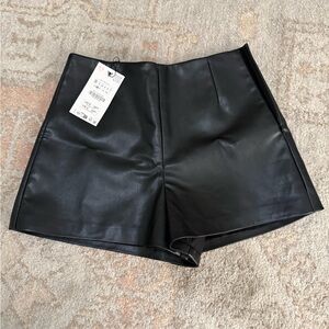 Zara Black High Waist Vegan Leather Shorts